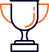 "Minimalist trophy cup icon with a navy blue outline and orange accents, symbolizing awards or achievements."