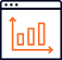 An orange icon of a bar chart with upward arrows, symbolizing growth, progress, or data analytics in a digital window.